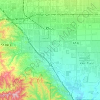 Chino topographic map, elevation, terrain