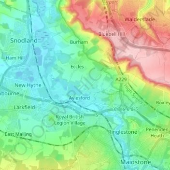 Aylesford topographic map, elevation, terrain