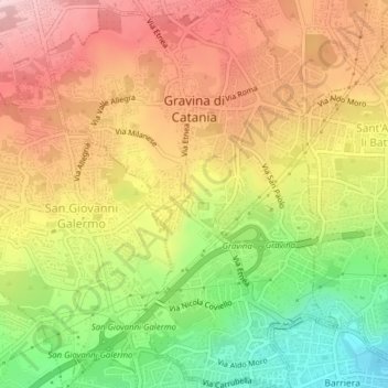 Gravina di Catania topographic map, elevation, terrain