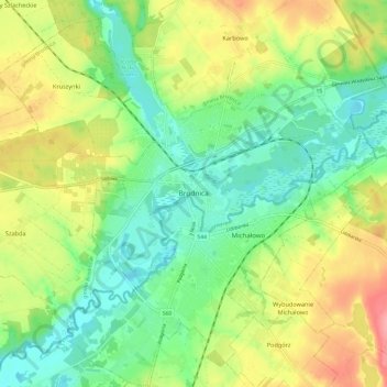 Brodnica topographic map, elevation, terrain