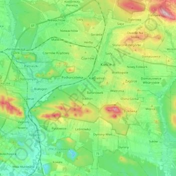 Kielce topographic map, elevation, terrain