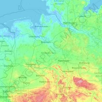 Lower Saxony topographic map, elevation, terrain