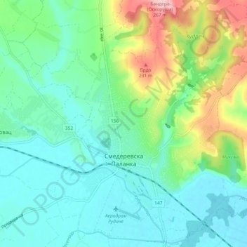 Smederevska Palanka topographic map, elevation, terrain