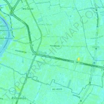 Bang Na Nuea Subdistrict topographic map, elevation, terrain