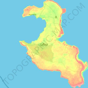 Lifou topographic map, elevation, terrain