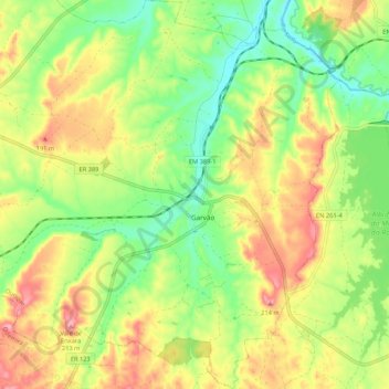 Garvão topographic map, elevation, terrain