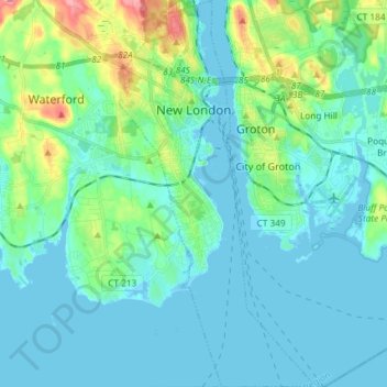 New London topographic map, elevation, terrain