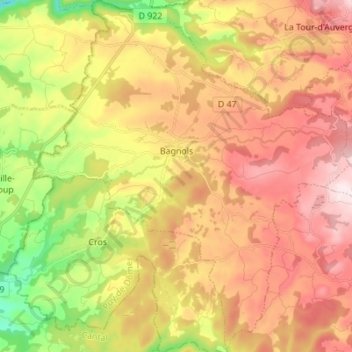 Bagnols topographic map, elevation, terrain