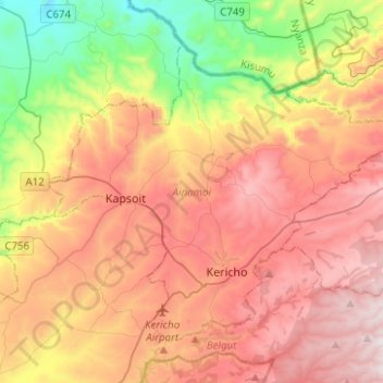 Ainamoi topographic map, elevation, terrain