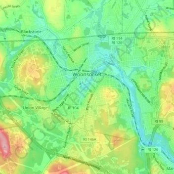 Woonsocket topographic map, elevation, terrain