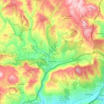 Bucelas topographic map, elevation, terrain