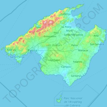 Majorque topographic map, elevation, terrain