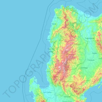 Ilocos Region topographic map, elevation, terrain