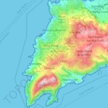 Massa Lubrense topographic map, elevation, terrain