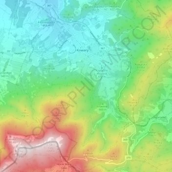 Kowary topographic map, elevation, terrain