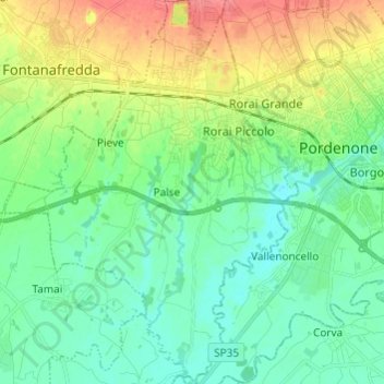 Porcia topographic map, elevation, terrain