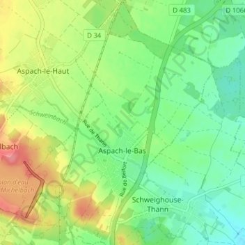 Aspach-le-Bas topographic map, elevation, terrain