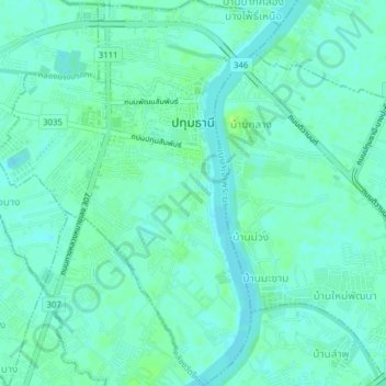 Pathum Thani Town Municipality topographic map, elevation, terrain
