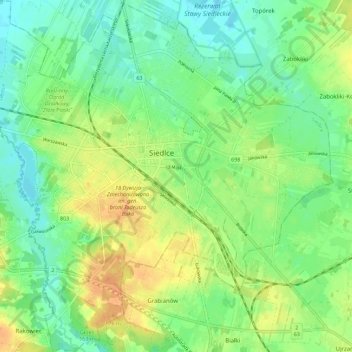 Siedlce topographic map, elevation, terrain