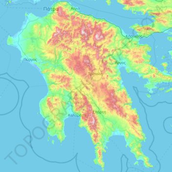 Peloponnes topographic map, elevation, terrain