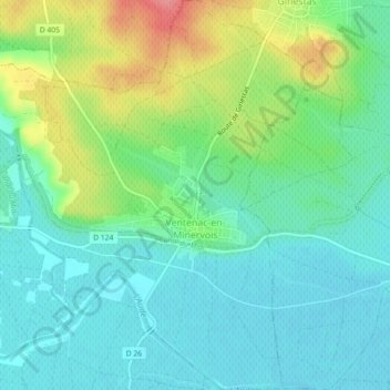 Ventenac-en-Minervois topographic map, elevation, terrain