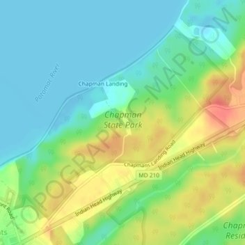 Chapman State Park topographic map, elevation, terrain