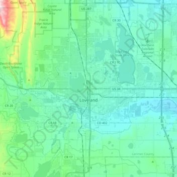 Loveland topographic map, elevation, terrain