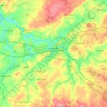 Lamballe topographic map, elevation, terrain