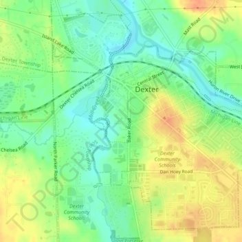 Dexter topographic map, elevation, terrain