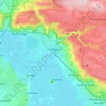 Cheddar topographic map, elevation, terrain