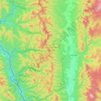 Salawin National Park topographic map, elevation, terrain