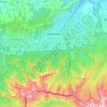 Zakopane topographic map, elevation, terrain