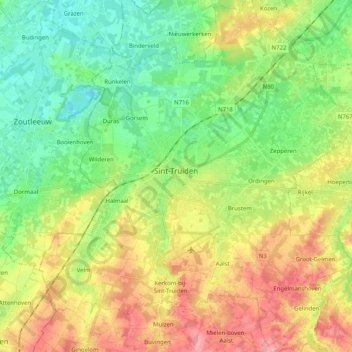 Sint-Truiden topographic map, elevation, terrain
