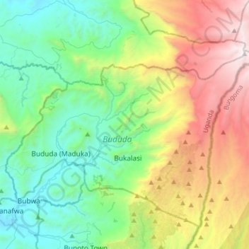Bududa topographic map, elevation, terrain