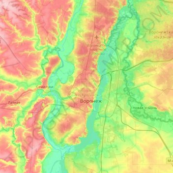 Voronezh topographic map, elevation, terrain