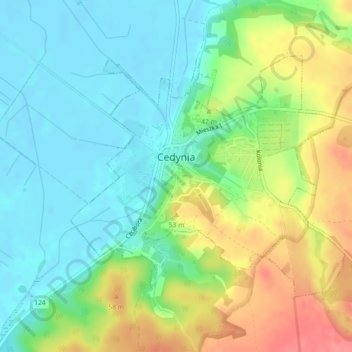 Cedynia topographic map, elevation, terrain