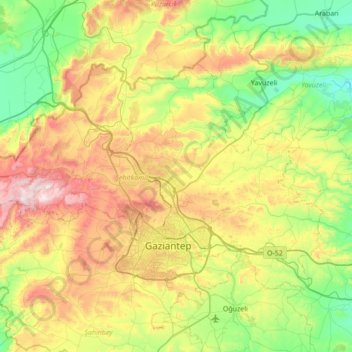 Şehitkamil topographic map, elevation, terrain