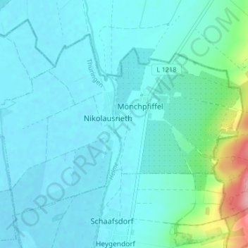 Mönchpfiffel-Nikolausrieth topographic map, elevation, terrain