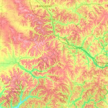 Hocking County topographic map, elevation, terrain