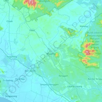 Kluang topographic map, elevation, terrain