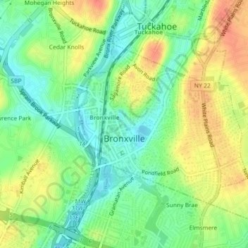 Village of Bronxville topographic map, elevation, terrain