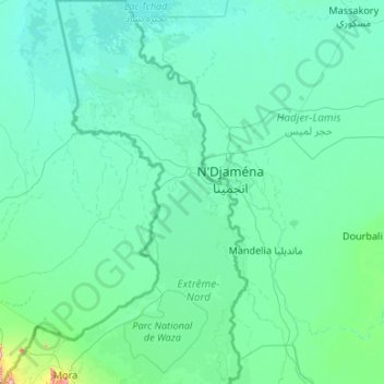 Logone-et-Chari topographic map, elevation, terrain