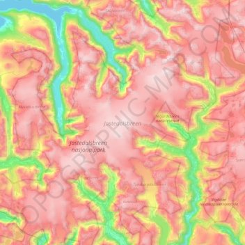 Jostedalsbreen topographic map, elevation, terrain