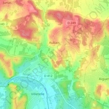 Aubais topographic map, elevation, terrain