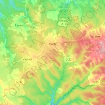 Bach topographic map, elevation, terrain