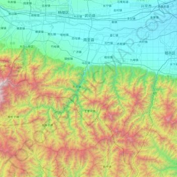 Zhouzhi County topographic map, elevation, terrain