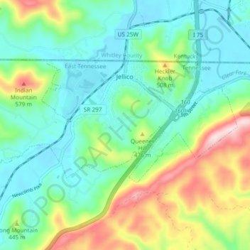 Jellico topographic map, elevation, terrain