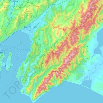 Lower Hutt City topographic map, elevation, terrain