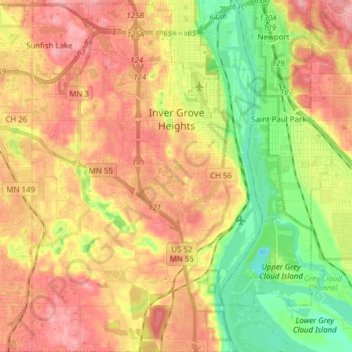 Inver Grove Heights topographic map, elevation, terrain