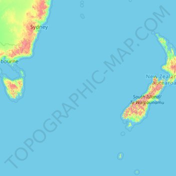 Tasman Sea topographic map, elevation, terrain